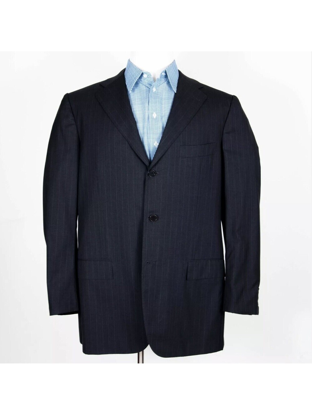 Kiton 13.5 Micron Dark Gray Pinstriped Suit, Working Cuffs 44, 40 X 33 Pants